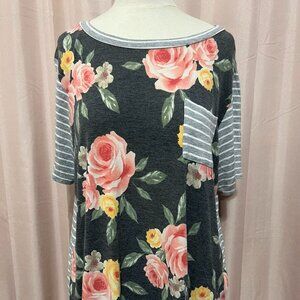 Chic Soul Floral & Stripe Pocket Tee - 2X